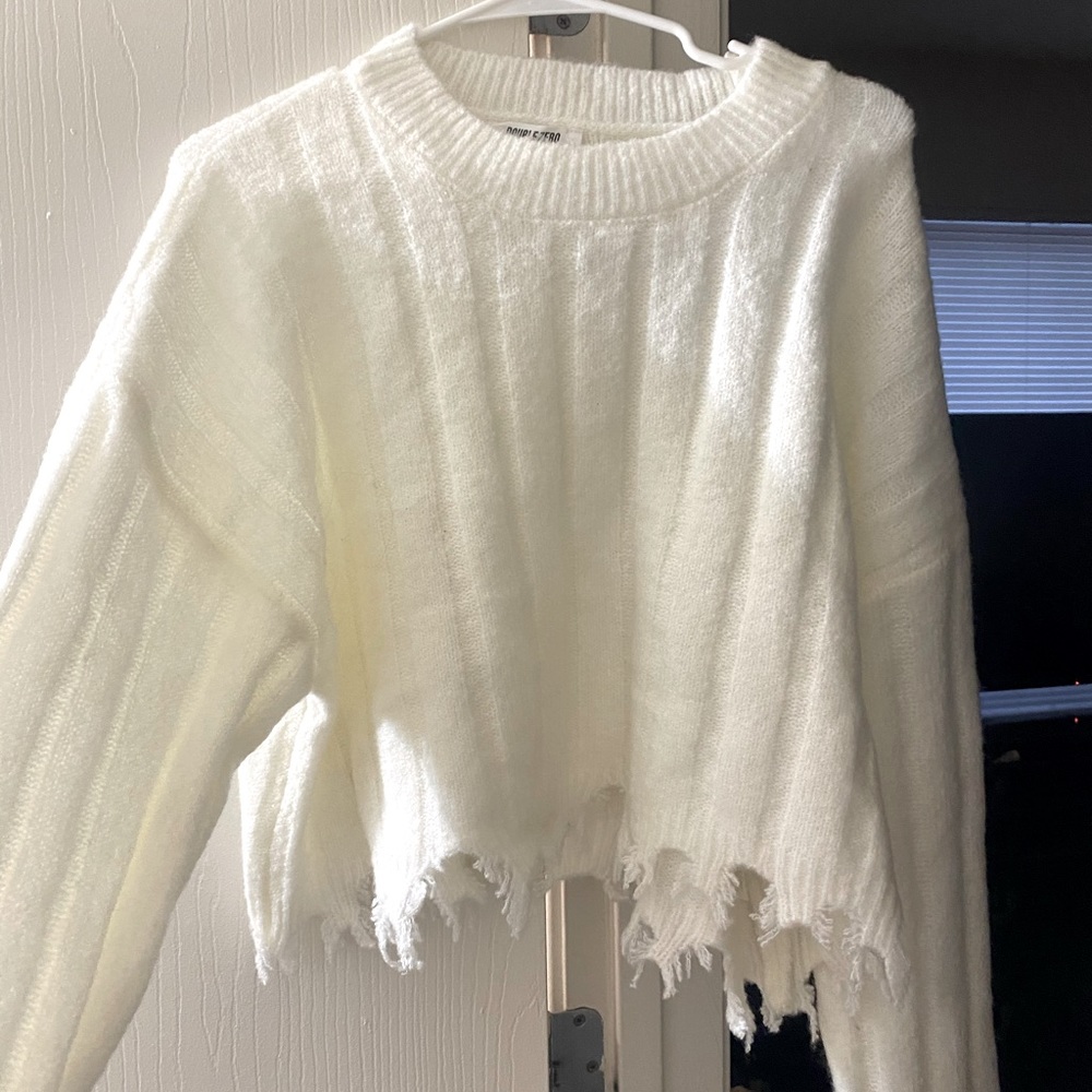 Super soft light weight frayed cropped sweater